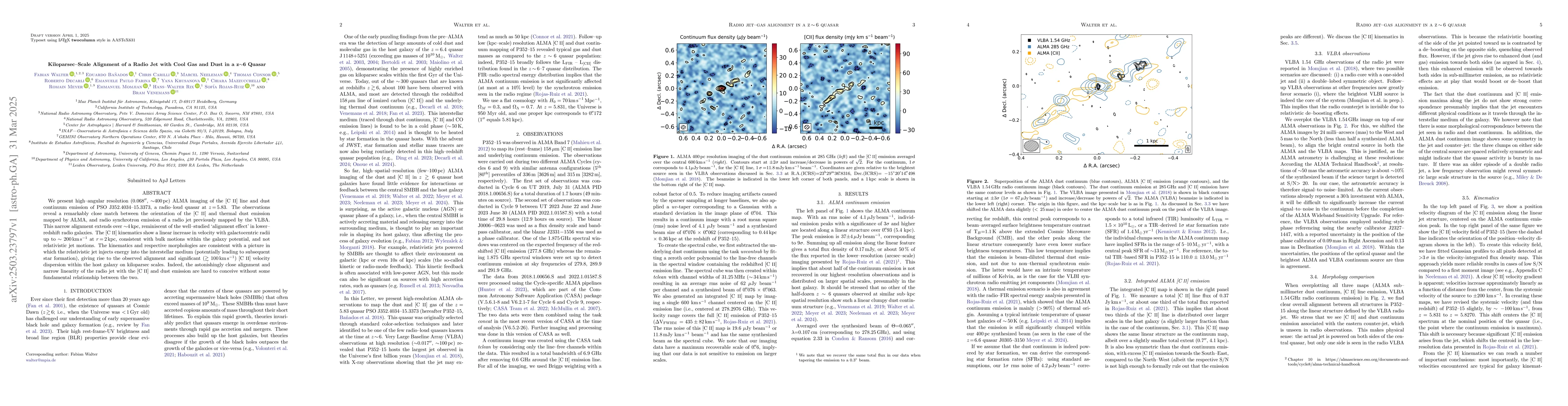 Thumbnail for Kiloparsec-Scale Alignment of a Radio Jet with Cool Gas and Dust in a
  z~6 Quasar