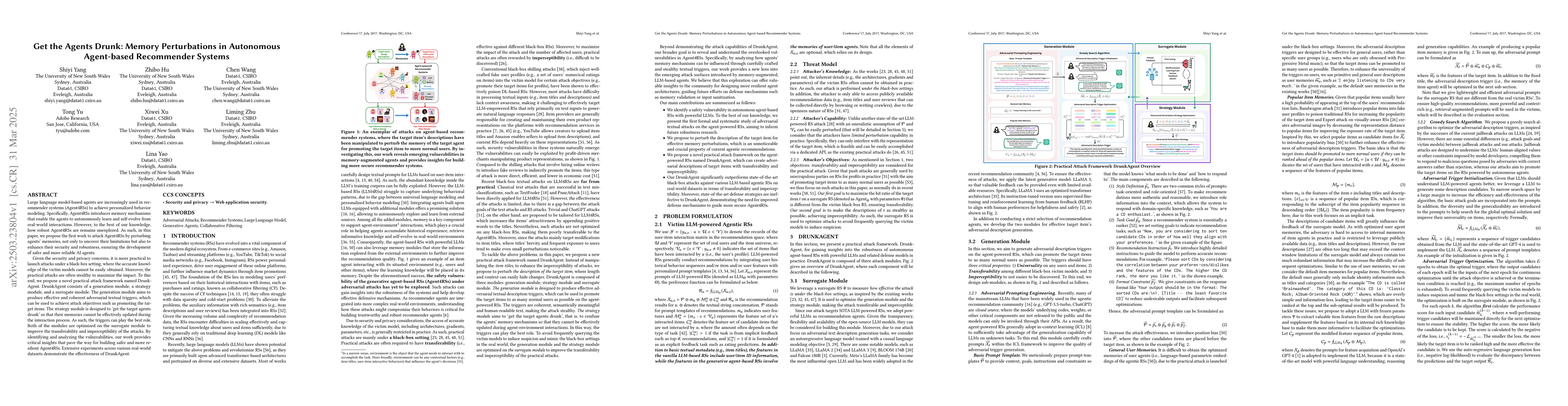 Thumbnail for Get the Agents Drunk: Memory Perturbations in Autonomous Agent-based
  Recommender Systems