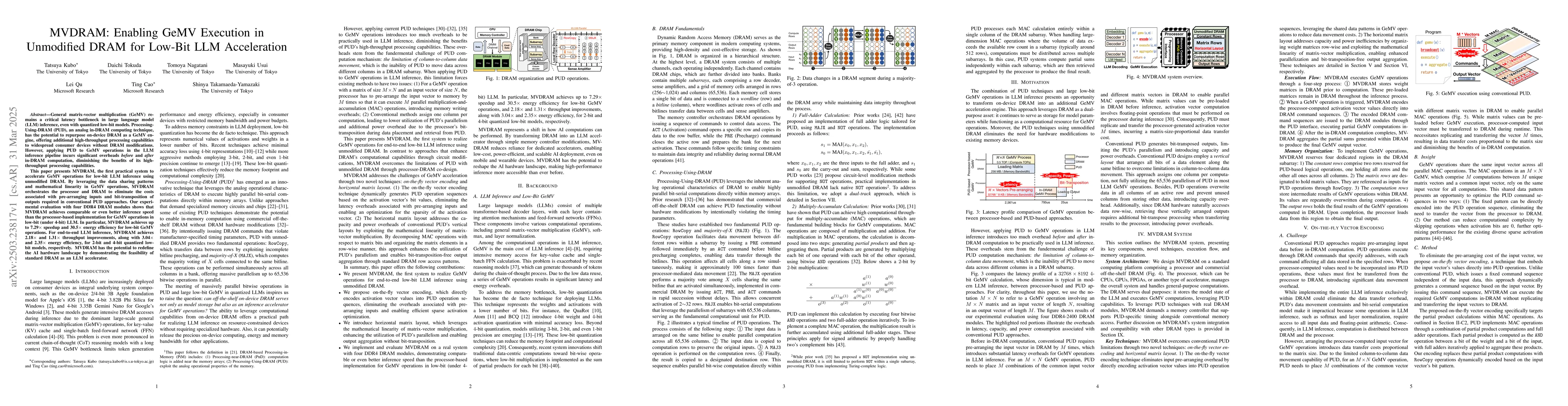 Thumbnail for MVDRAM: Enabling GeMV Execution in Unmodified DRAM for Low-Bit LLM
  Acceleration
