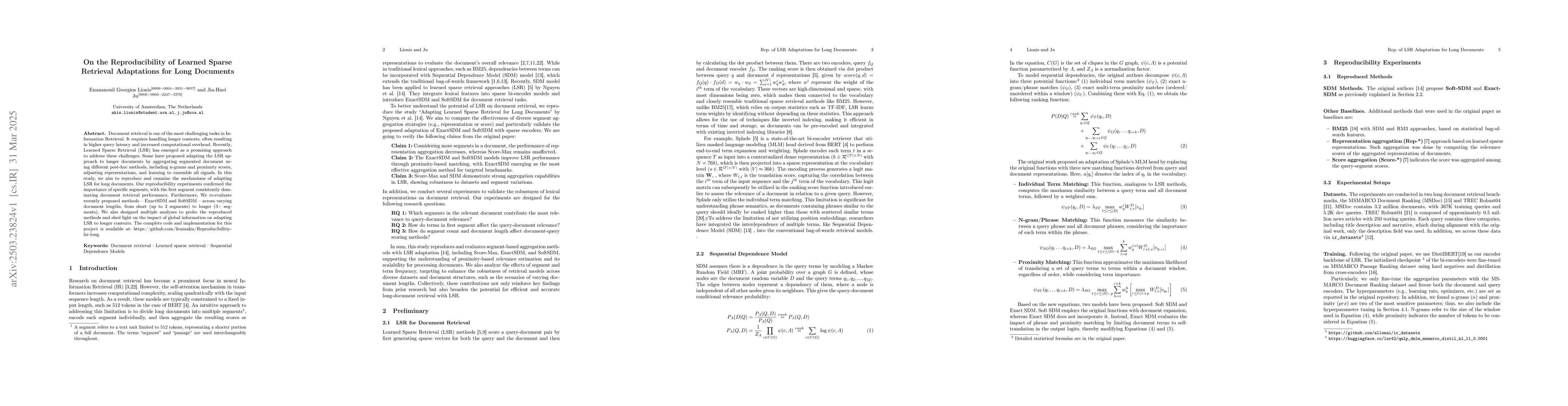 Thumbnail for On the Reproducibility of Learned Sparse Retrieval Adaptations for Long
  Documents