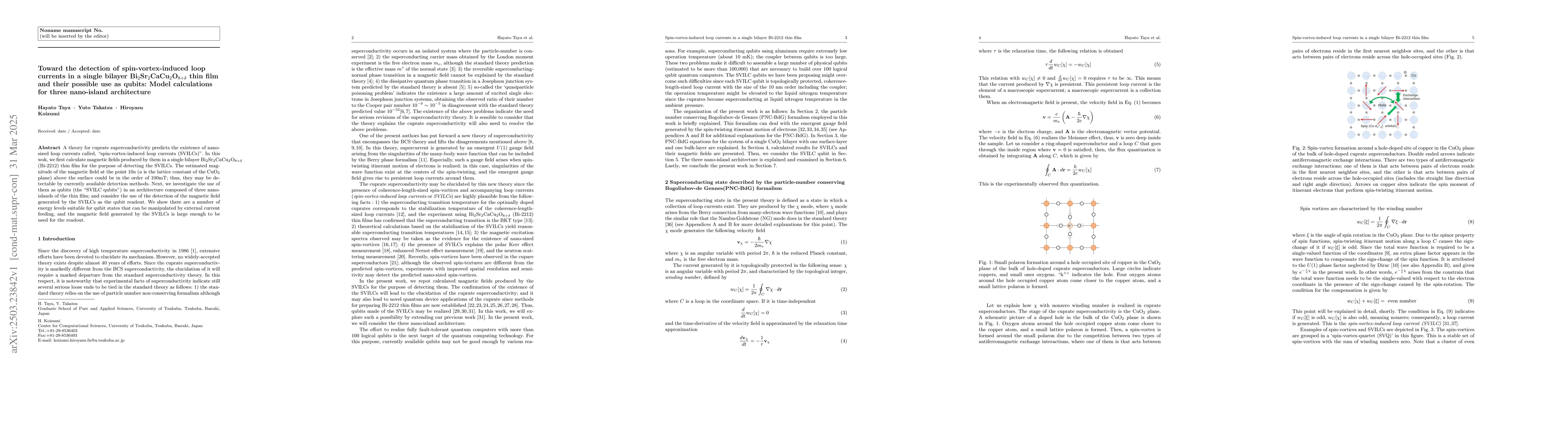 Thumbnail for Toward the detection of spin-vortex-induced loop currents in a single
  bilayer Bi$_2$Sr$_2$CaCu$_2$O$_{8+δ}$ thin film and their possible use
  as qubits: Model calculations for three nano-island architecture