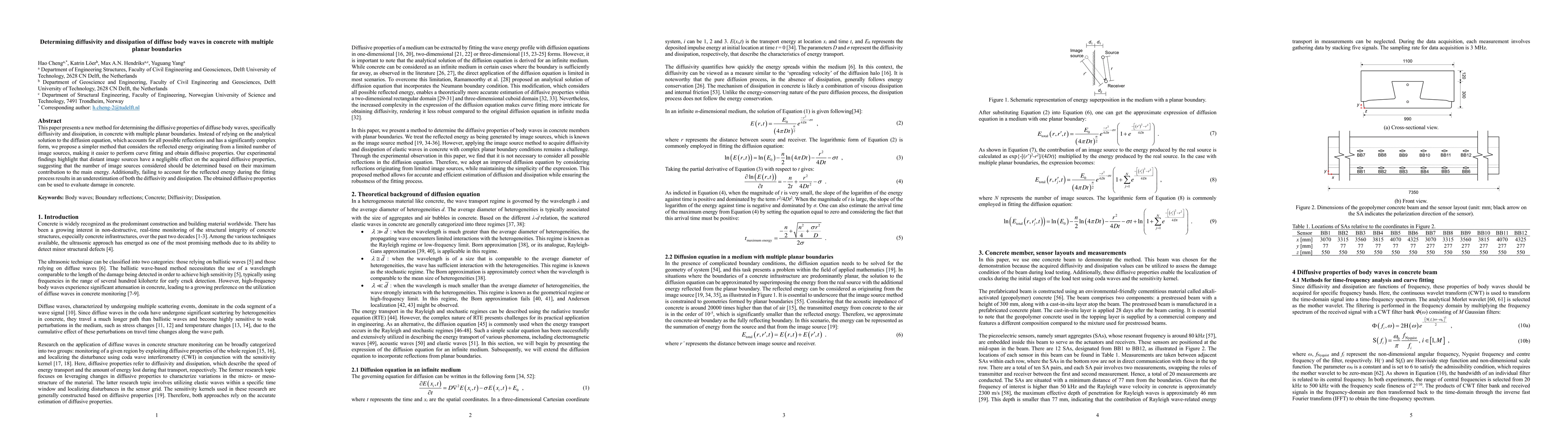 Thumbnail for Determining diffusivity and dissipation of diffuse body waves in
  concrete with multiple planar boundaries