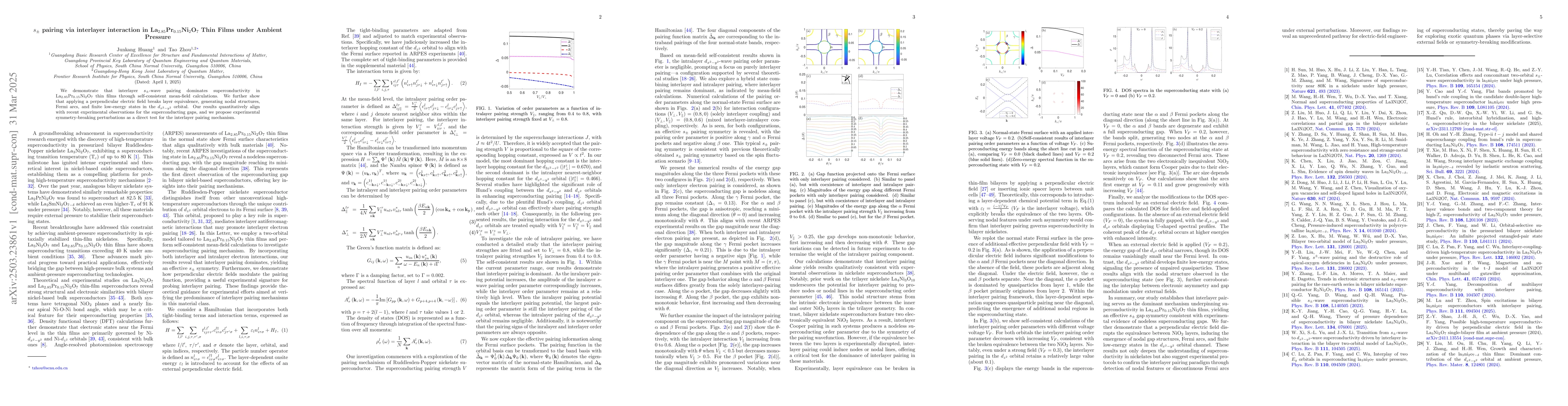 Thumbnail for $s_{\pm}$ pairing via interlayer interaction in
  La$_{2.85}$Pr$_{0.15}$Ni$_2$O$_7$ Thin Films under Ambient Pressure
