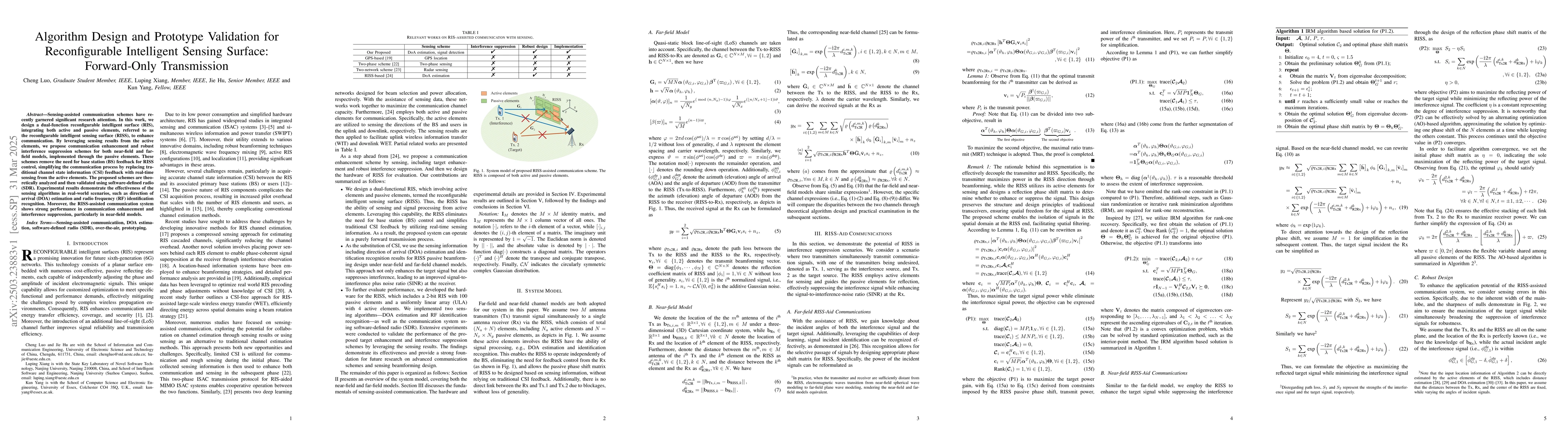 Thumbnail for Algorithm Design and Prototype Validation for Reconfigurable Intelligent
  Sensing Surface: Forward-Only Transmission
