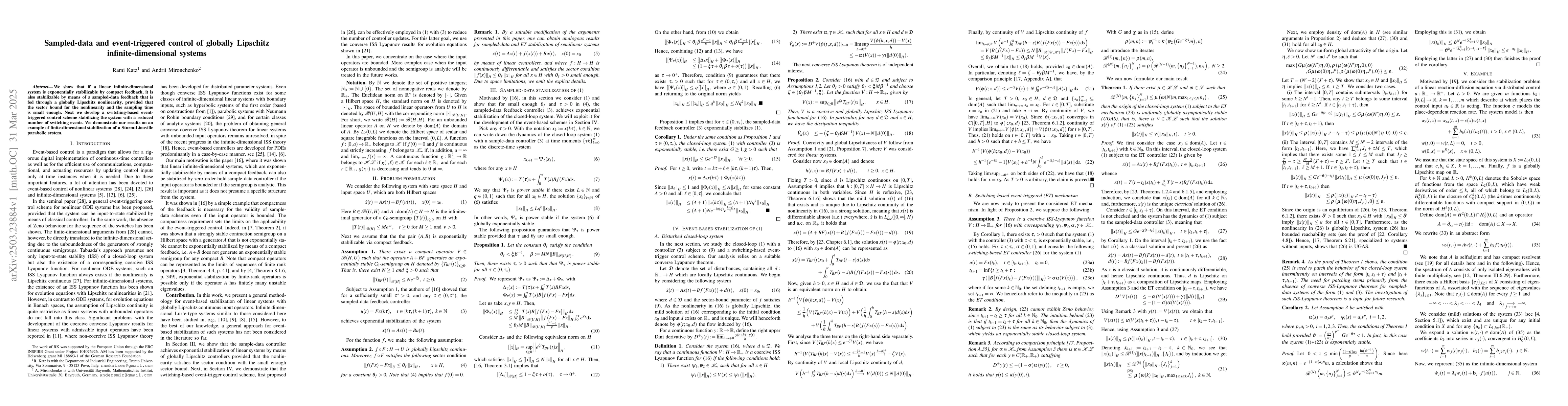 Thumbnail for Sampled-data and event-triggered control of globally Lipschitz
  infinite-dimensional systems