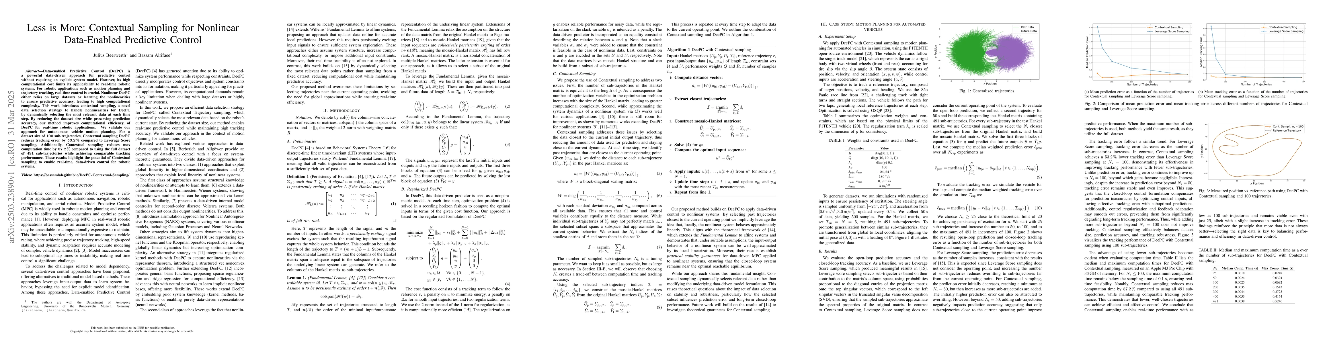 Thumbnail for Less is More: Contextual Sampling for Nonlinear Data-Enabled Predictive
  Control