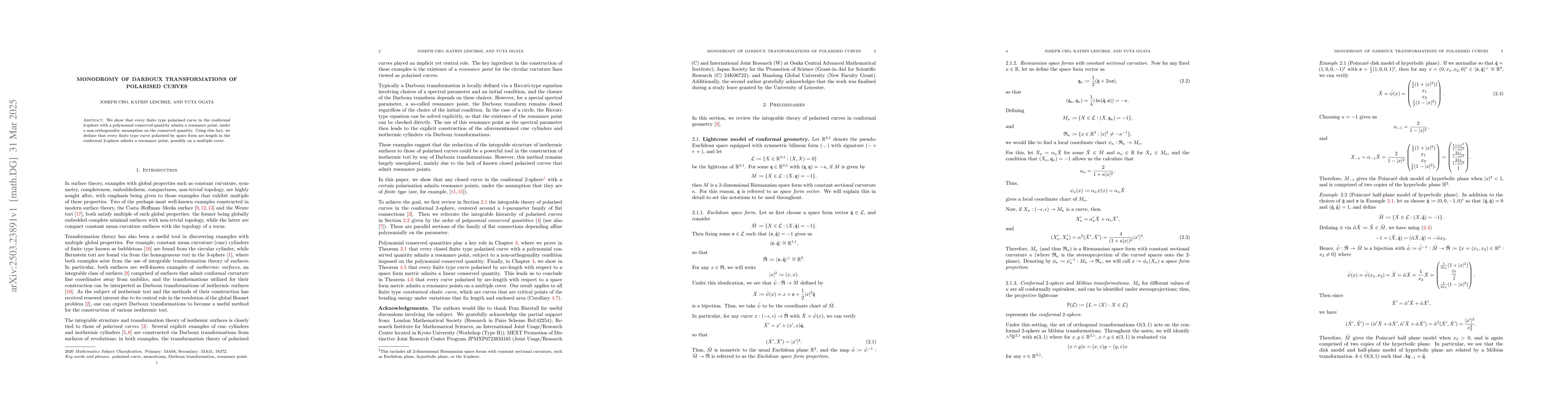 Thumbnail for Monodromy of Darboux transformations of polarised curves