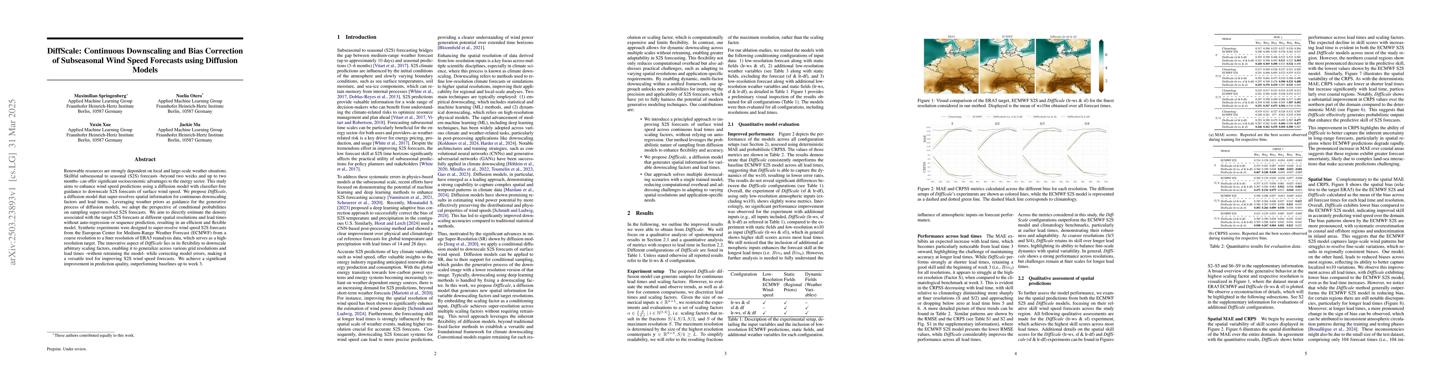 Thumbnail for DiffScale: Continuous Downscaling and Bias Correction of Subseasonal
  Wind Speed Forecasts using Diffusion Models