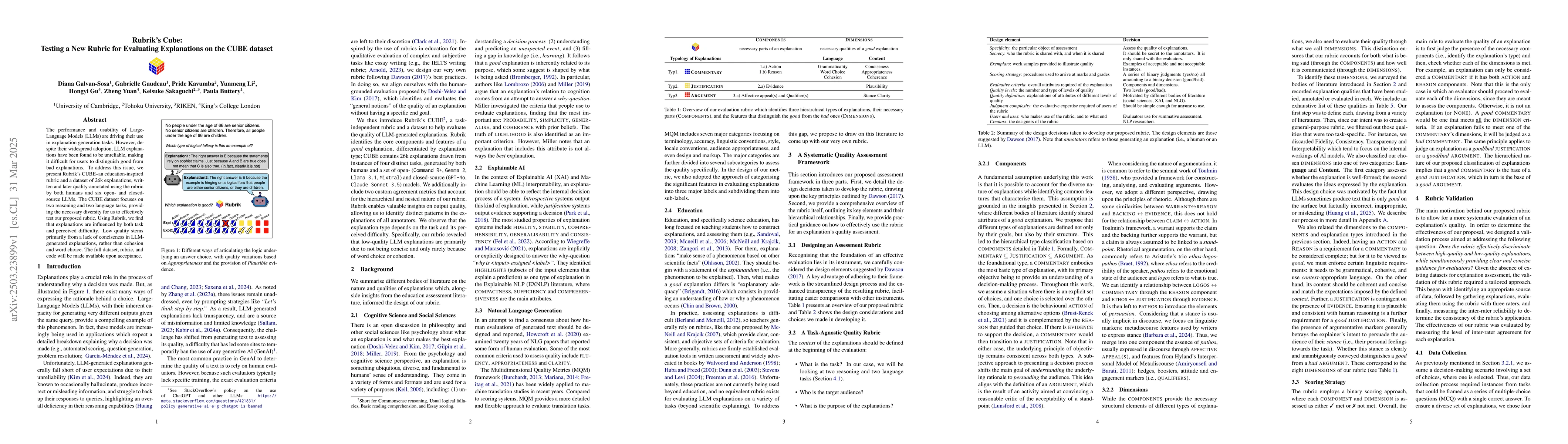 Thumbnail for Rubrik's Cube: Testing a New Rubric for Evaluating Explanations on the
  CUBE dataset