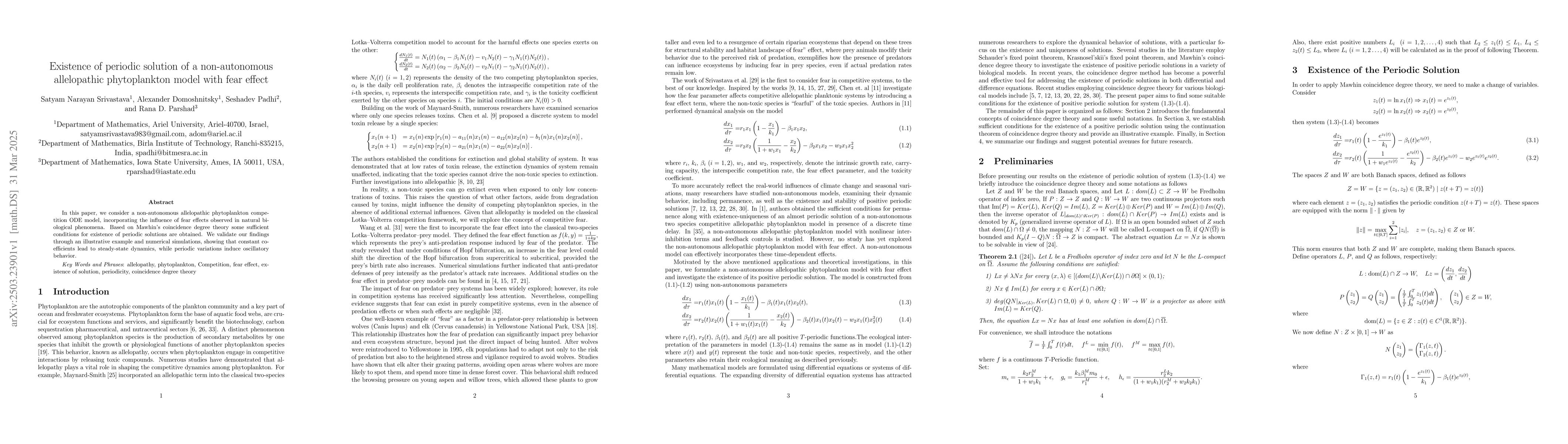 Thumbnail for Existence of periodic solution of a non-autonomous allelopathic
  phytoplankton model with fear effect