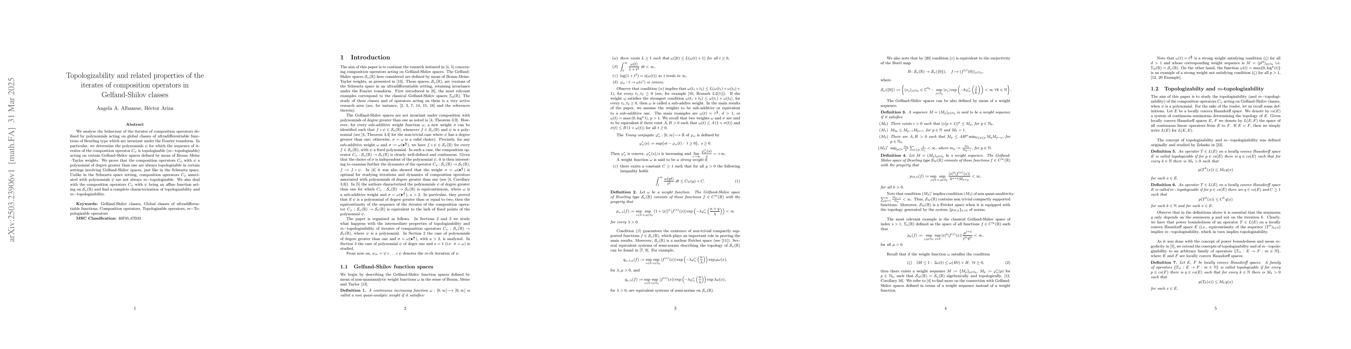 Thumbnail for Topologizability and related properties of the iterates of composition
  operators in Gelfand-Shilov classes