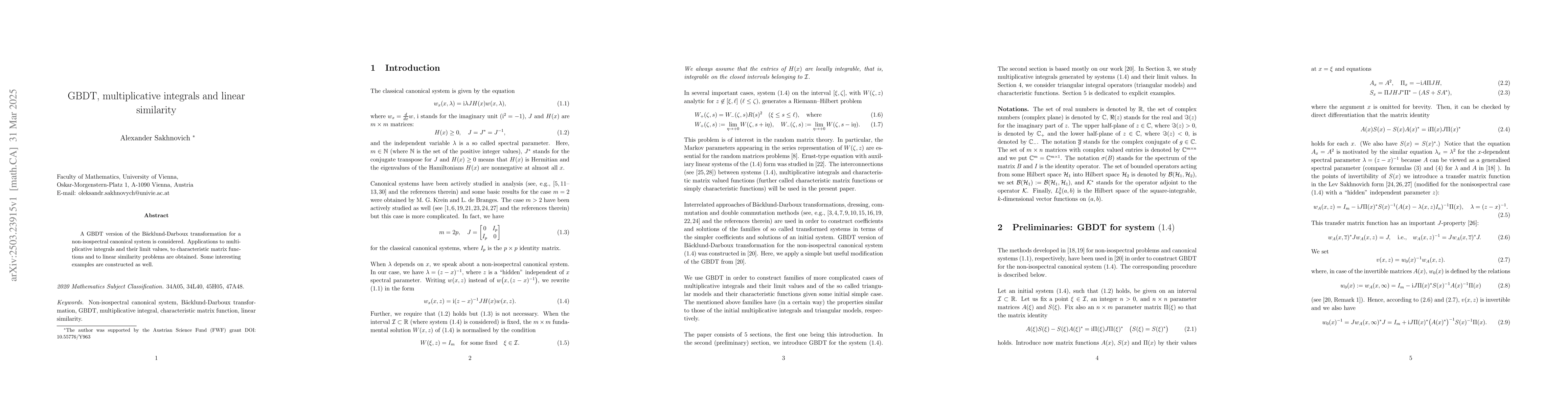 Thumbnail for GBDT, multiplicative integrals and linear similarity