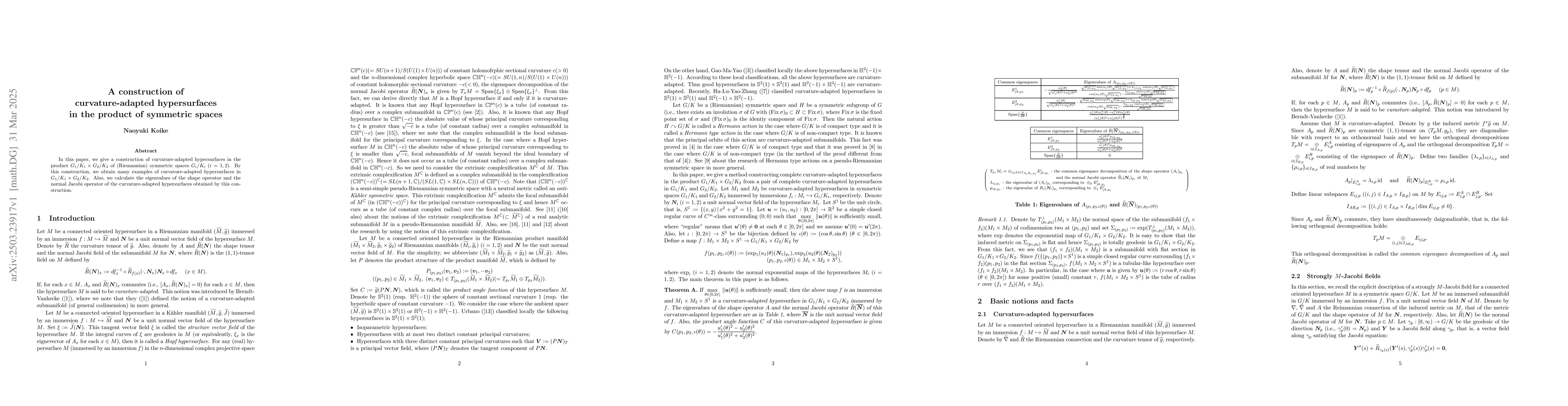 Thumbnail for A construction of curvature-adapted hypersurfaces in the product of
  symmetric spaces