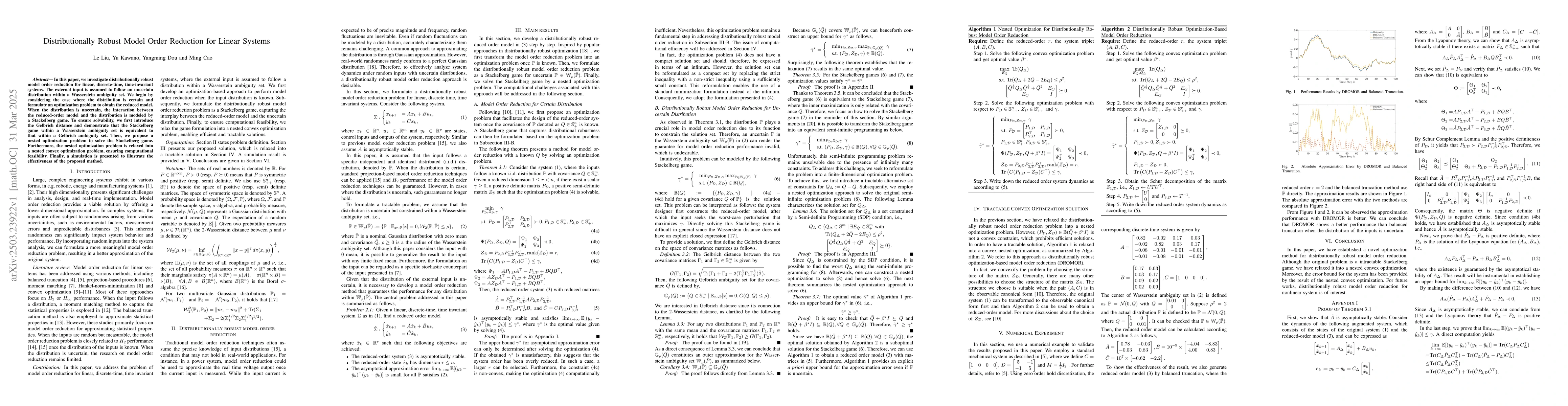 Thumbnail for Distributionally Robust Model Order Reduction for Linear Systems