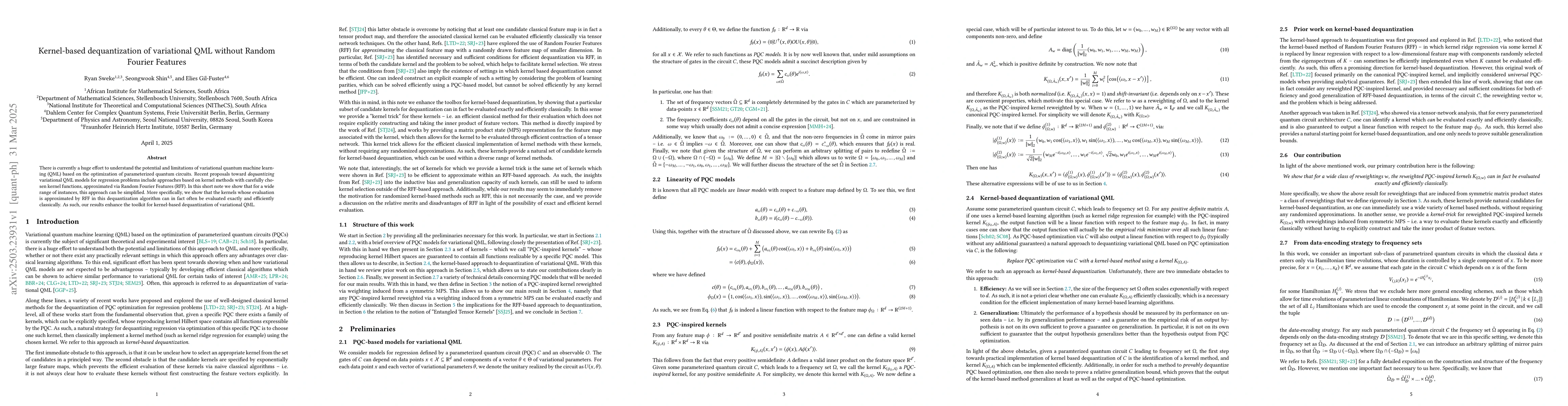 Thumbnail for Kernel-based dequantization of variational QML without Random Fourier
  Features
