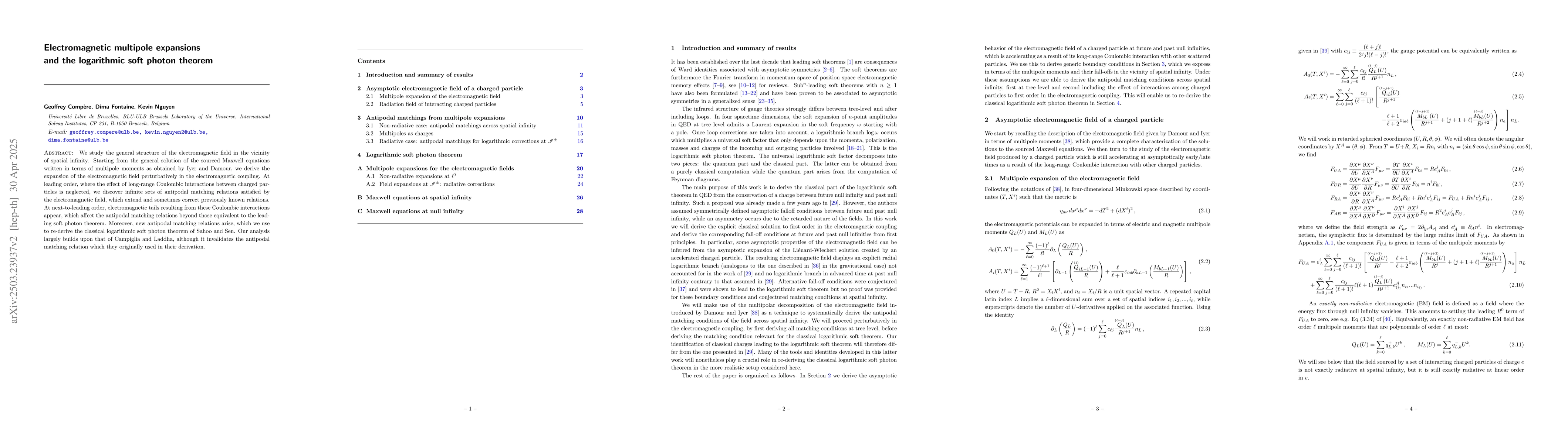 Thumbnail for Electromagnetic multipole expansions and the logarithmic soft photon
  theorem