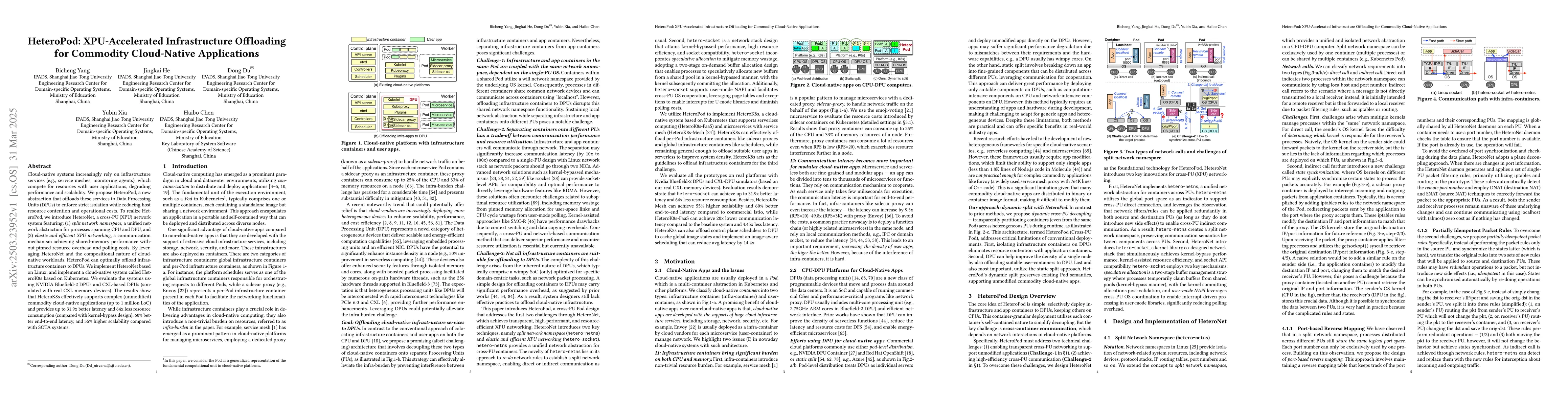 Thumbnail for HeteroPod: XPU-Accelerated Infrastructure Offloading for Commodity
  Cloud-Native Applications