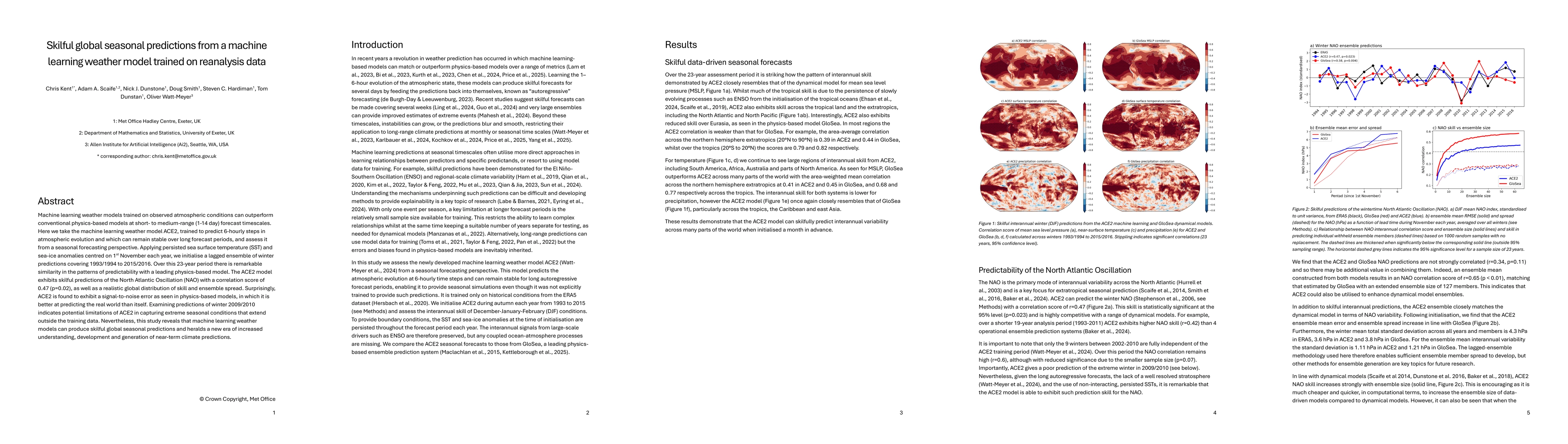 Thumbnail for Skilful global seasonal predictions from a machine learning weather
  model trained on reanalysis data