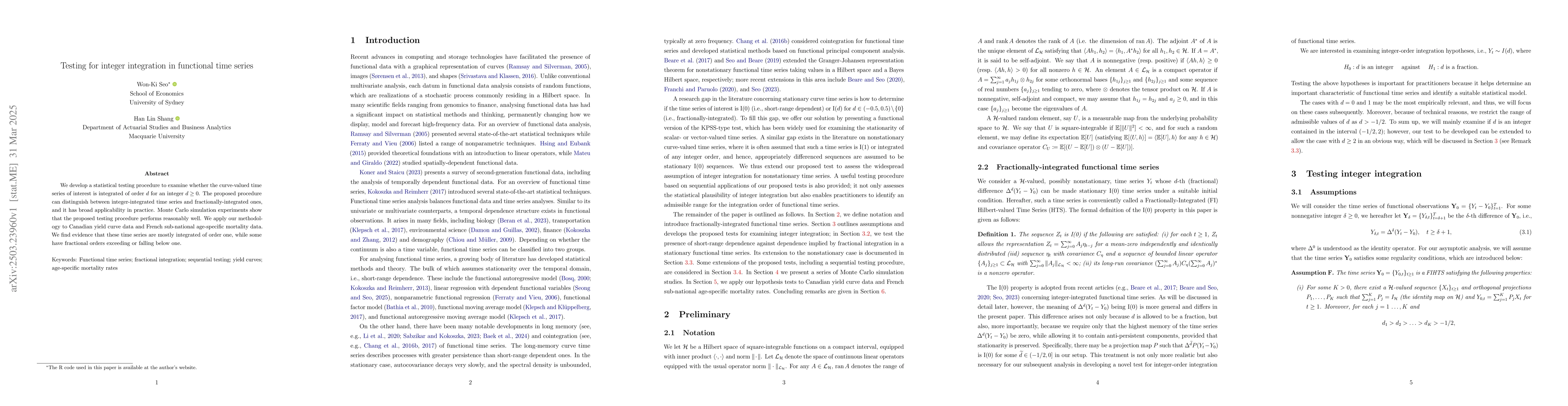 Thumbnail for Testing for integer integration in functional time series