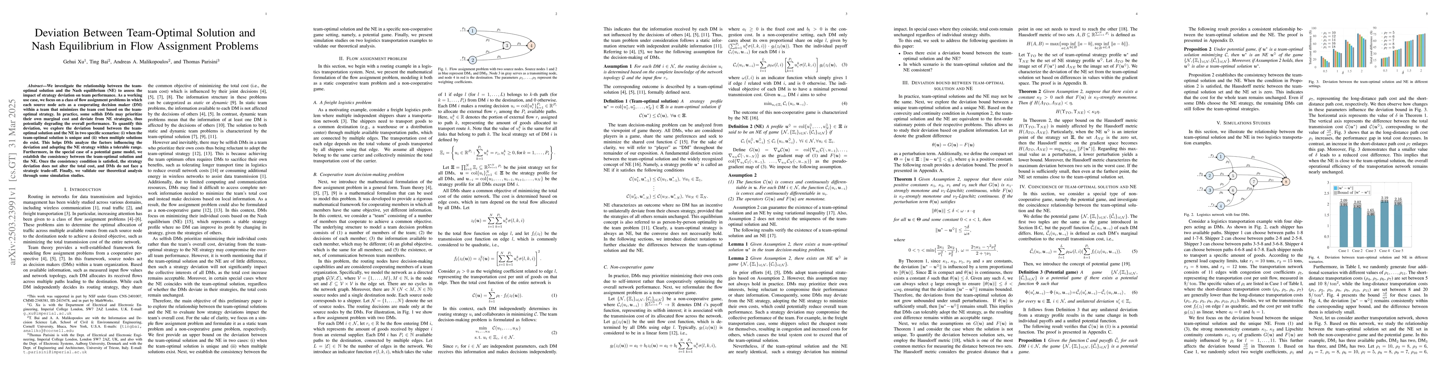 Thumbnail for Deviation Between Team-Optimal Solution and Nash Equilibrium in Flow
  Assignment Problems