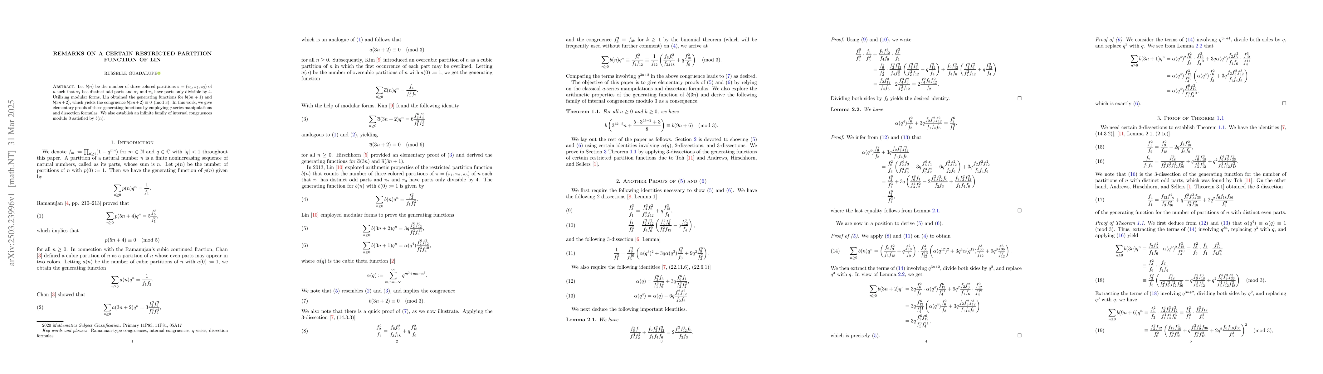 Thumbnail for Remarks on a certain restricted partition function of Lin