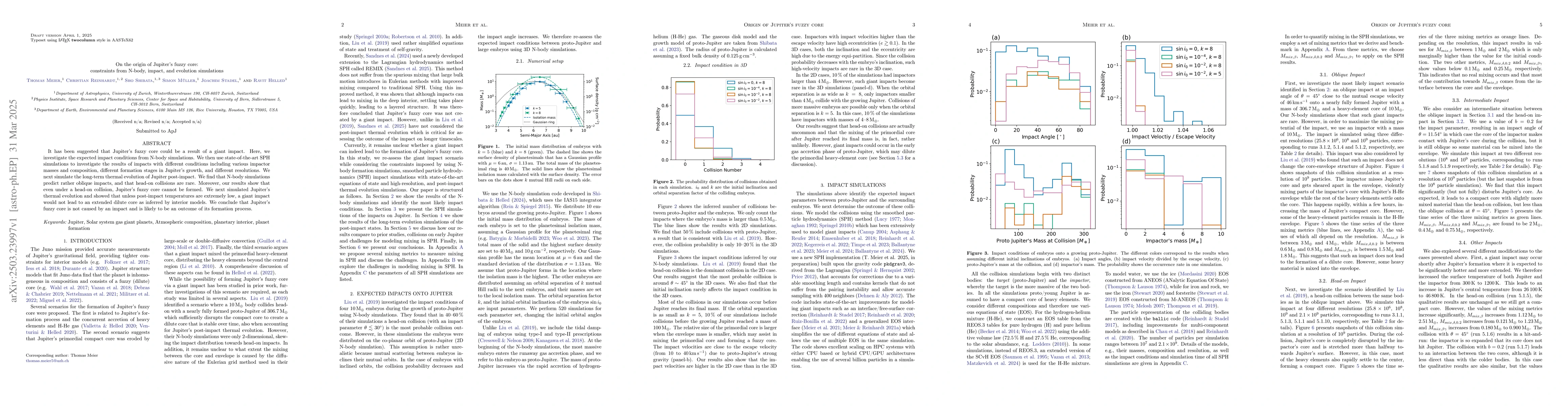 Thumbnail for On the origin of Jupiter's fuzzy core: constraints from N-body, impact
  and evolution simulations