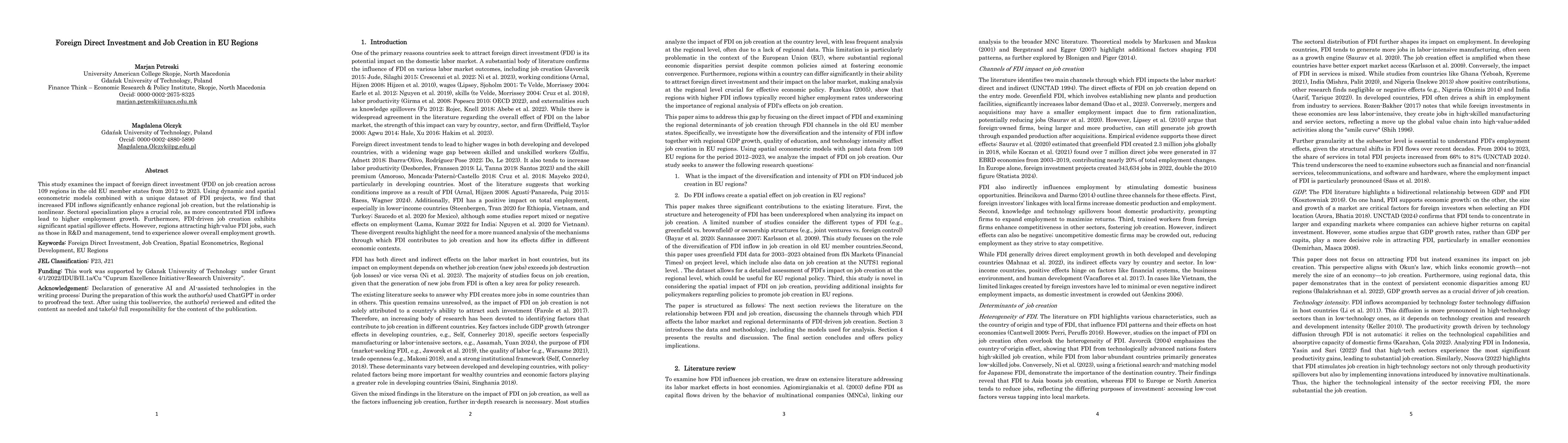 Thumbnail for Foreign Direct Investment and Job Creation in EU Regions