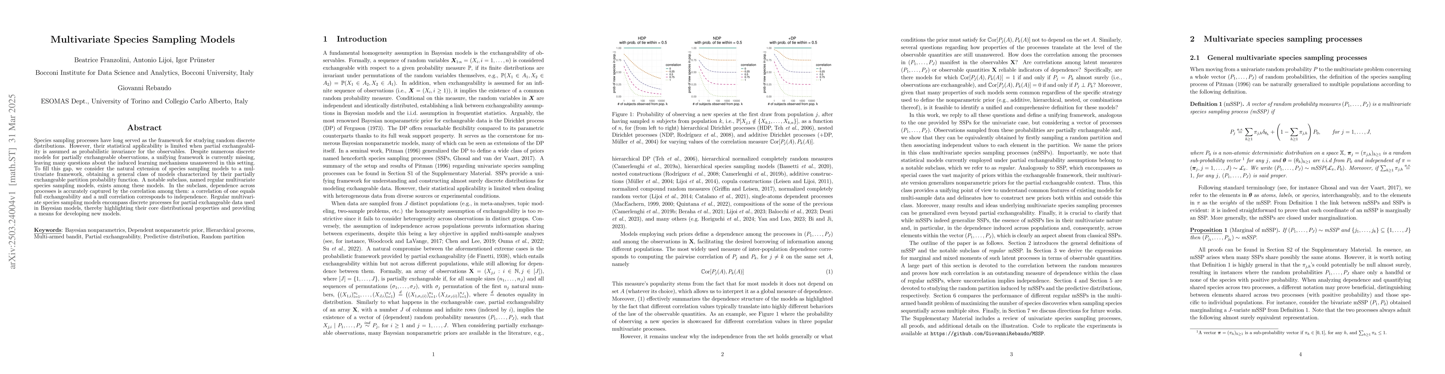 Thumbnail for Multivariate Species Sampling Models