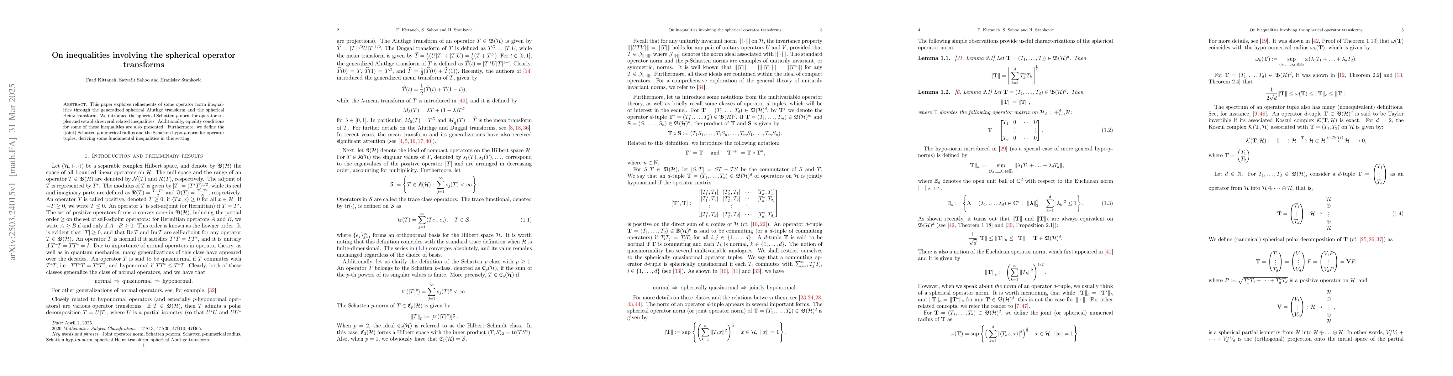 Thumbnail for On inequalities involving the spherical operator transforms