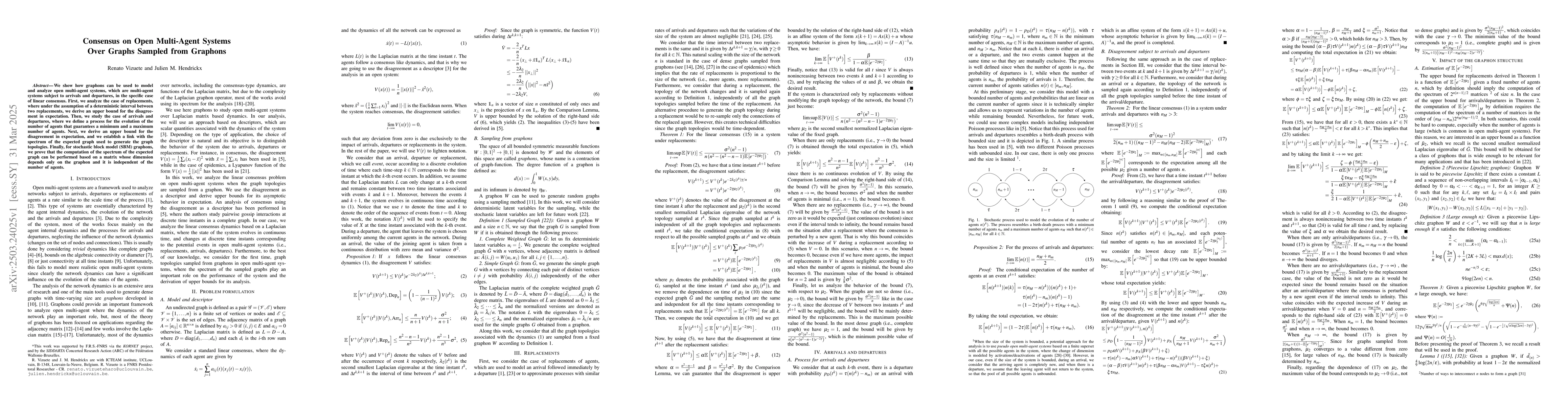 Thumbnail for Consensus on Open Multi-Agent Systems Over Graphs Sampled from Graphons