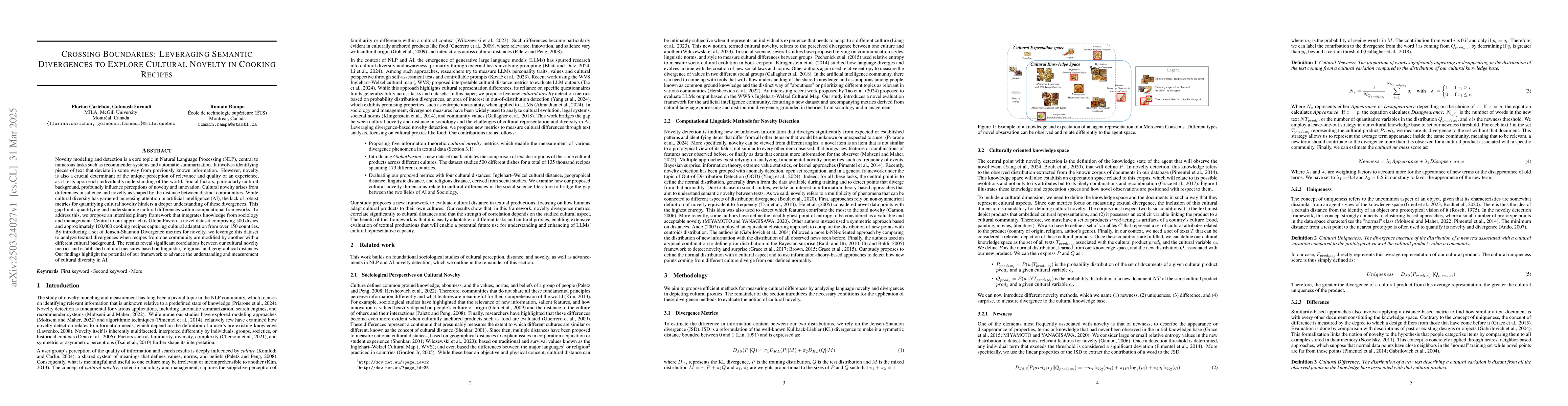 Thumbnail for Crossing Boundaries: Leveraging Semantic Divergences to Explore Cultural
  Novelty in Cooking Recipes