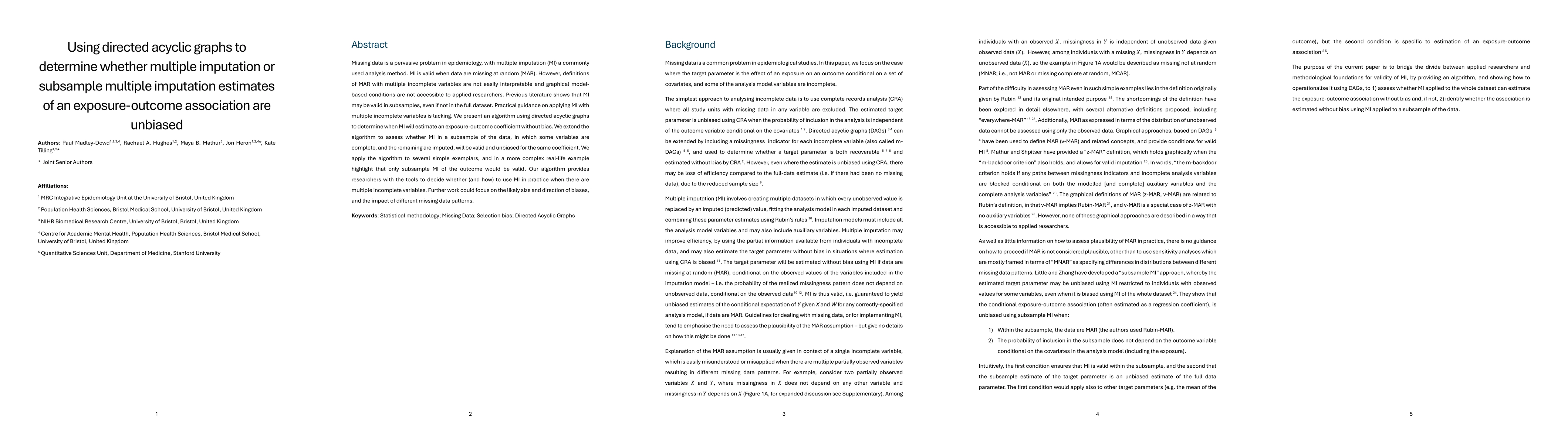 Thumbnail for Using directed acyclic graphs to determine whether multiple imputation
  or subsample multiple imputation estimates of an exposure-outcome association
  are unbiased