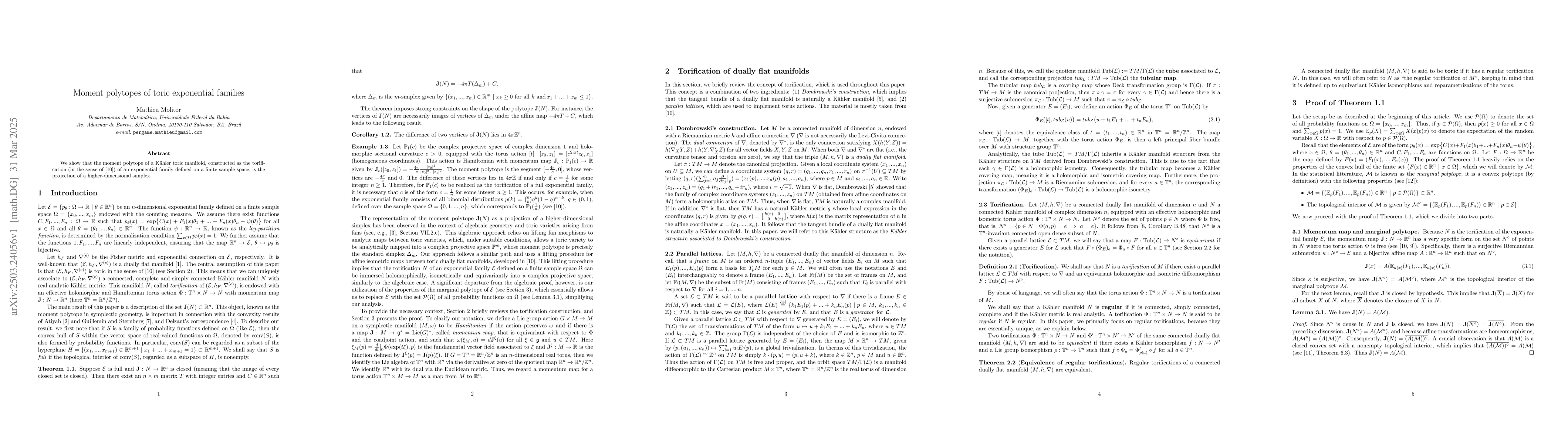 Thumbnail for Moment polytopes of toric exponential families