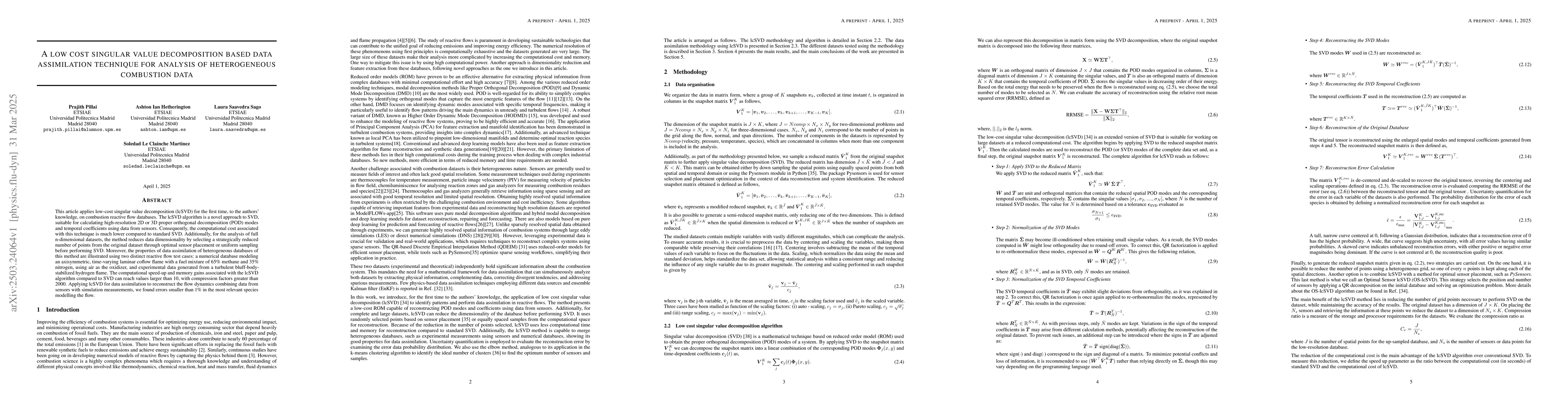 Thumbnail for A low cost singular value decomposition based data assimilation
  technique for analysis of heterogeneous combustion data