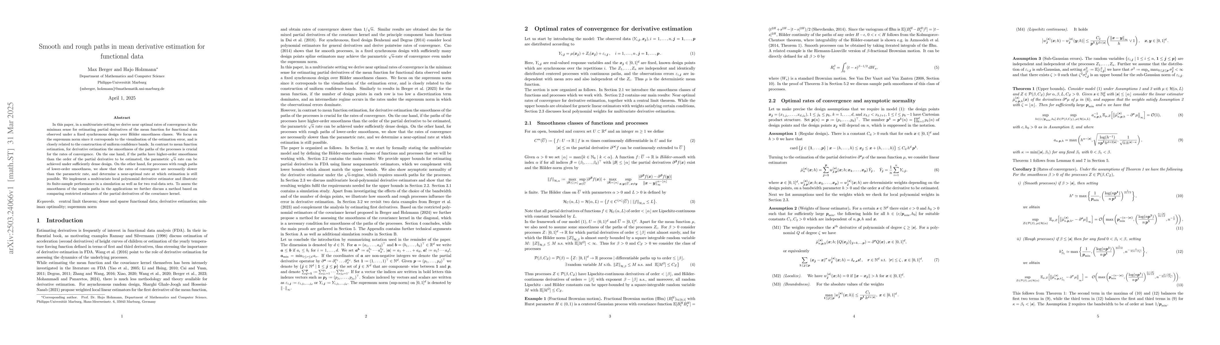 Thumbnail for Smooth and rough paths in mean derivative estimation for functional data
