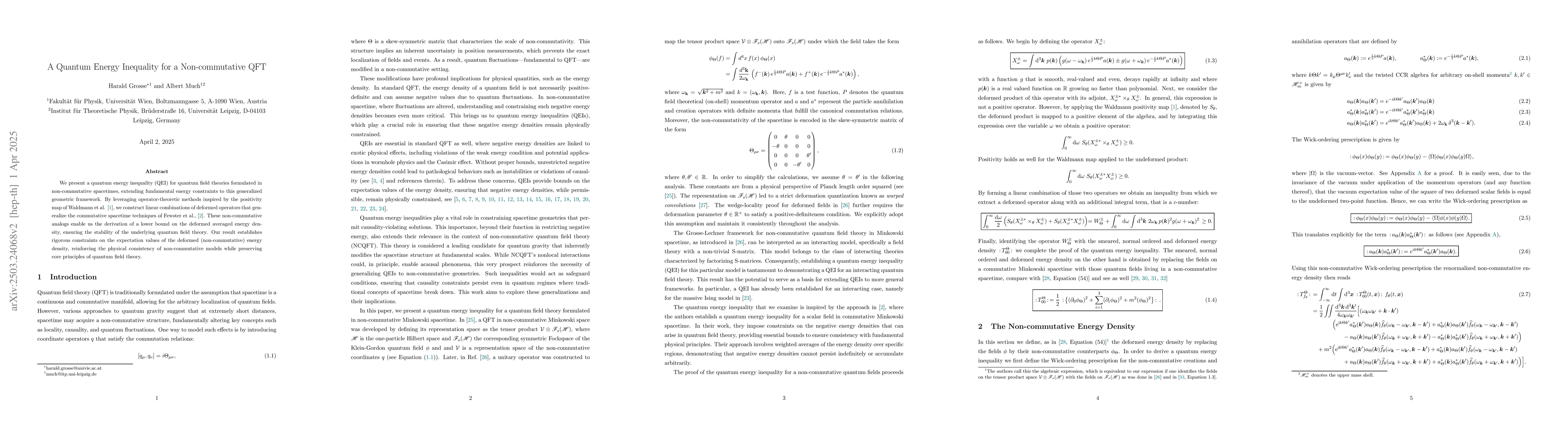 Thumbnail for A Quantum Energy Inequality for a Non-commutative QFT