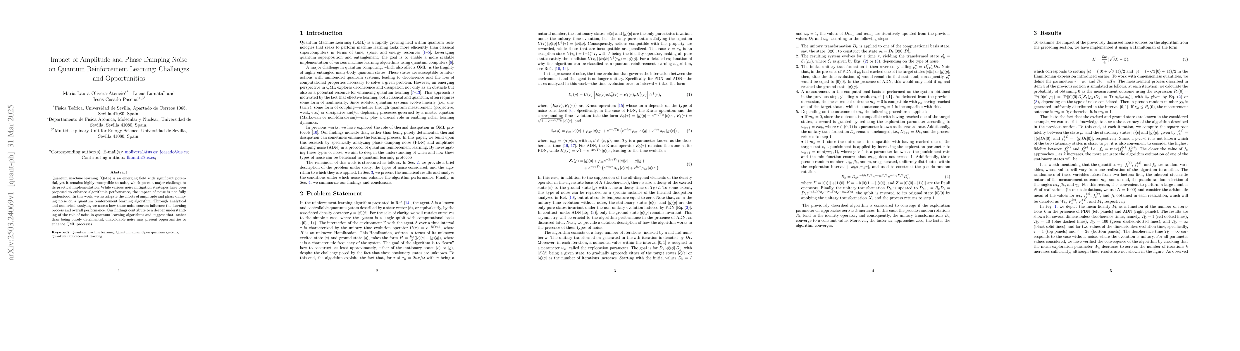 Thumbnail for Impact of Amplitude and Phase Damping Noise on Quantum Reinforcement
  Learning: Challenges and Opportunities