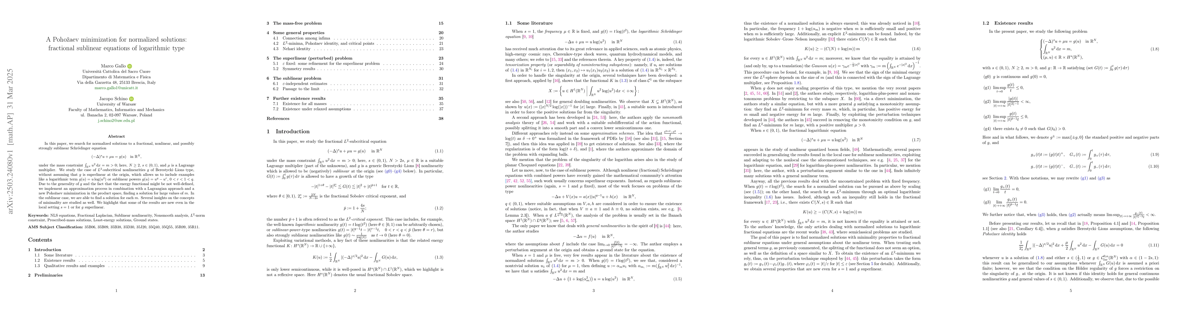 Thumbnail for A Pohožaev minimization for normalized solutions: fractional
  sublinear equations of logarithmic type