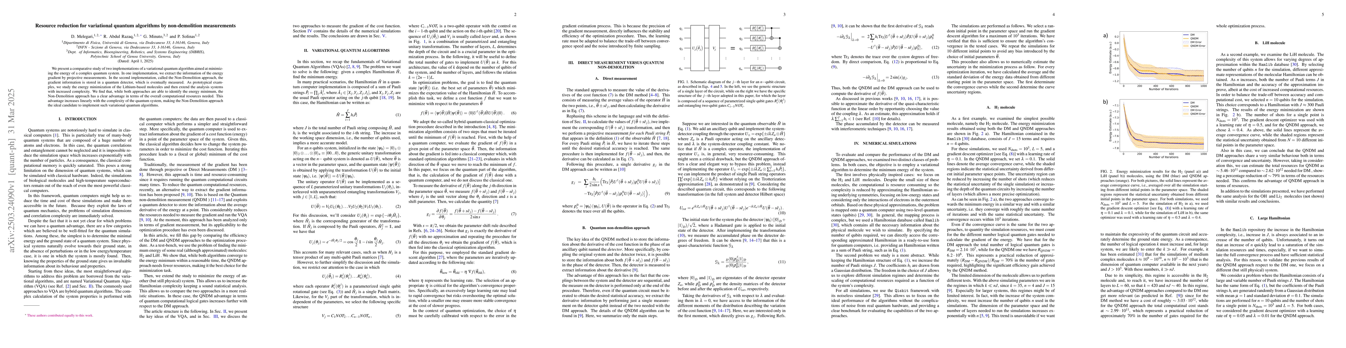 Thumbnail for Resource reduction for variational quantum algorithms by non-demolition
  measurements