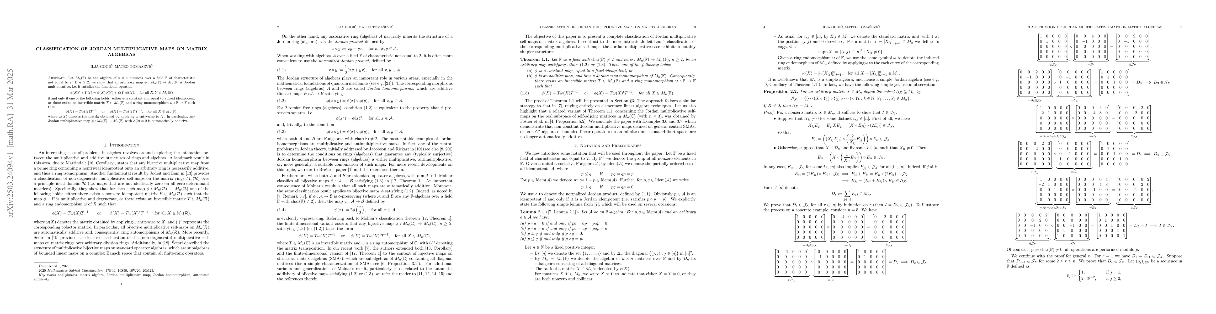 Thumbnail for Classification of Jordan multiplicative maps on matrix algebras