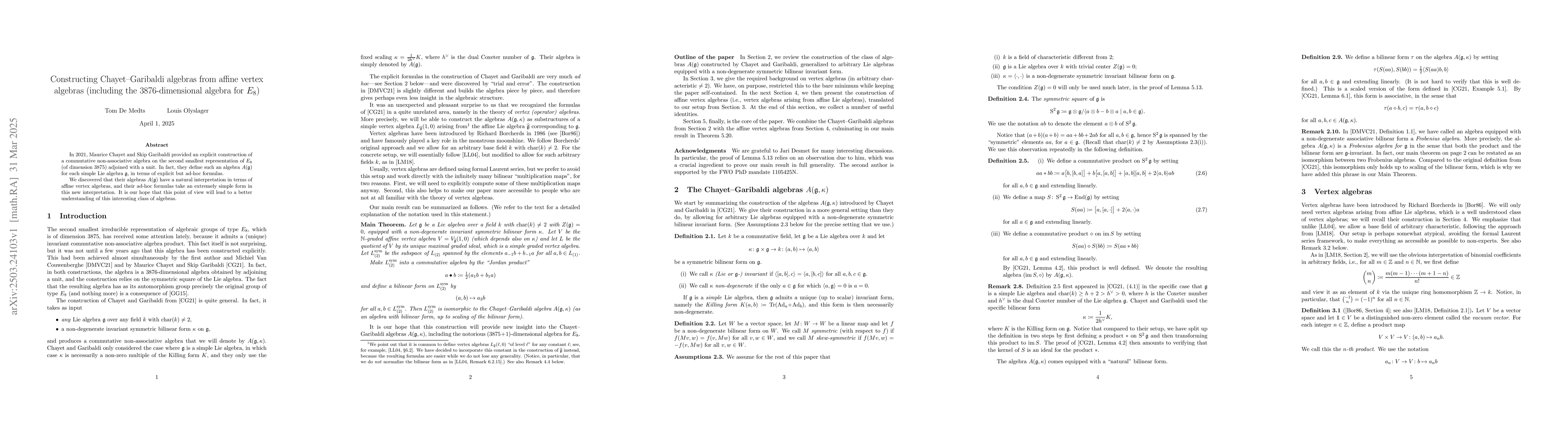 Thumbnail for Constructing Chayet-Garibaldi algebras from affine vertex algebras
  (including the 3876-dimensional algebra for $E_8$)