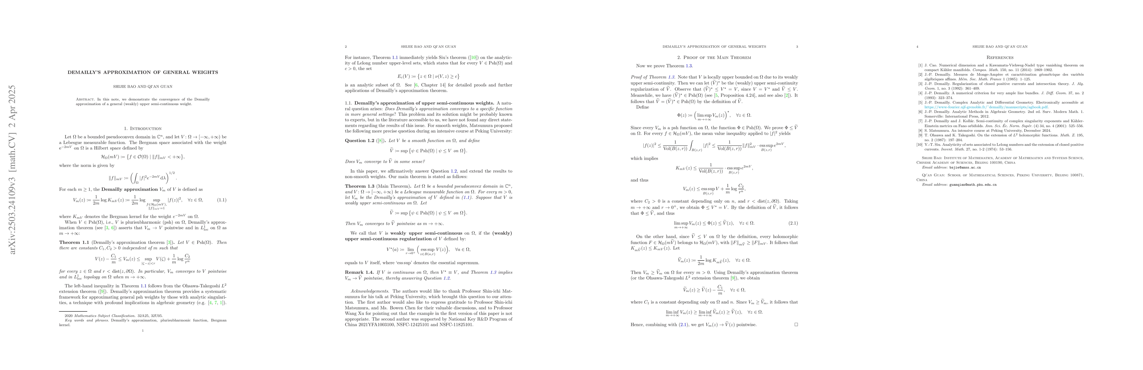 Thumbnail for Demailly's approximation of general weights
