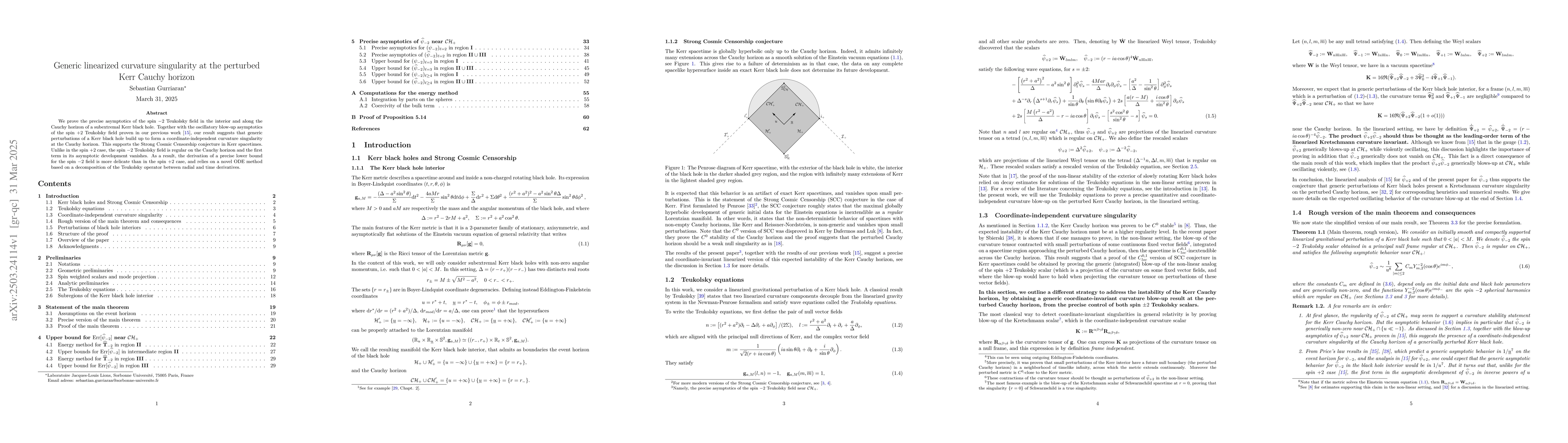 Thumbnail for Generic linearized curvature singularity at the perturbed Kerr Cauchy
  horizon