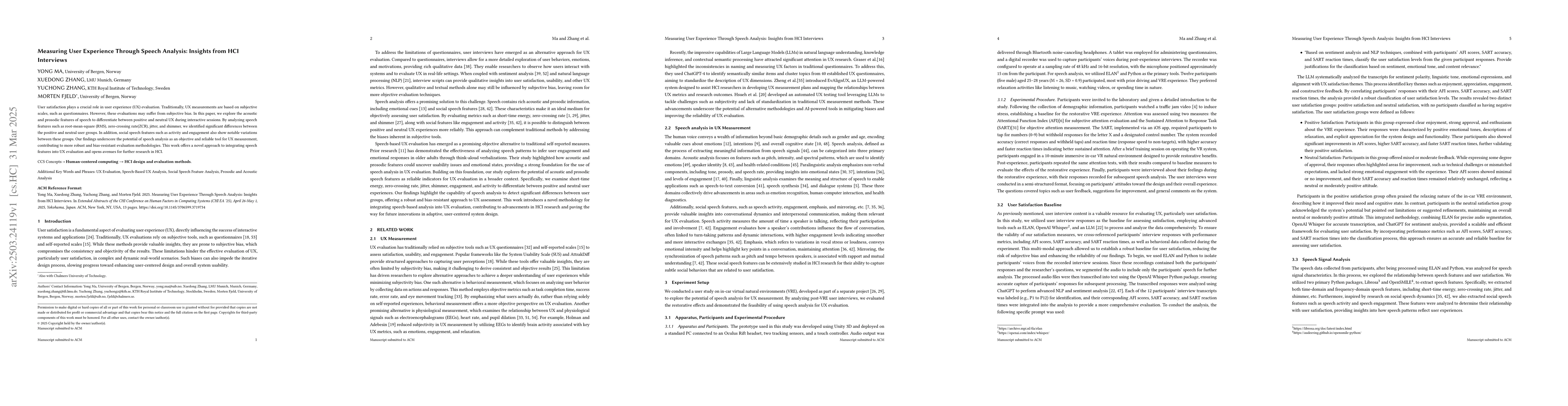 Thumbnail for Measuring User Experience Through Speech Analysis: Insights from HCI
  Interviews