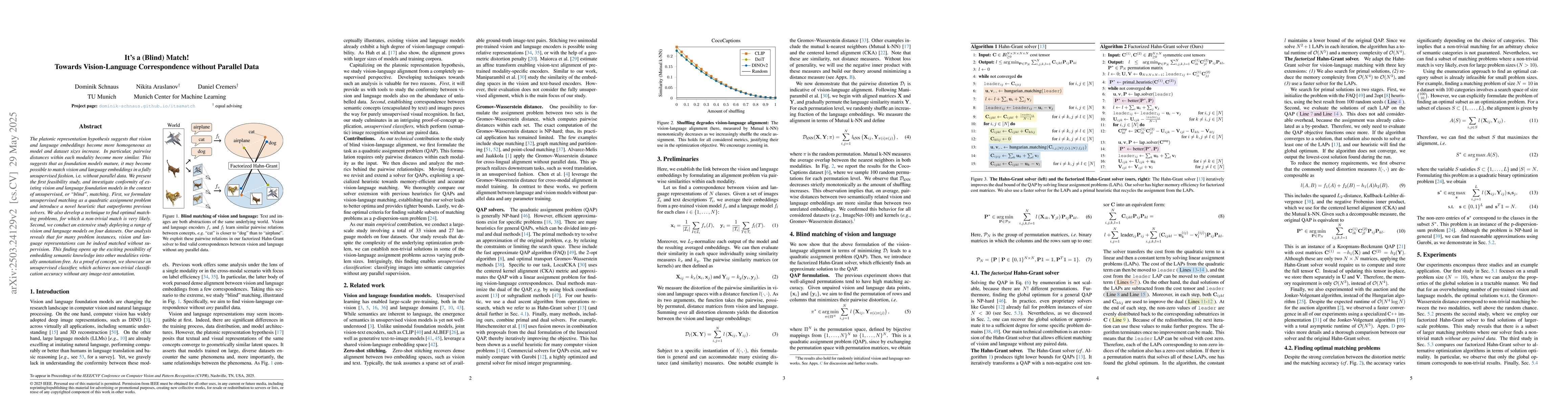 Thumbnail for It's a (Blind) Match! Towards Vision-Language Correspondence without
  Parallel Data