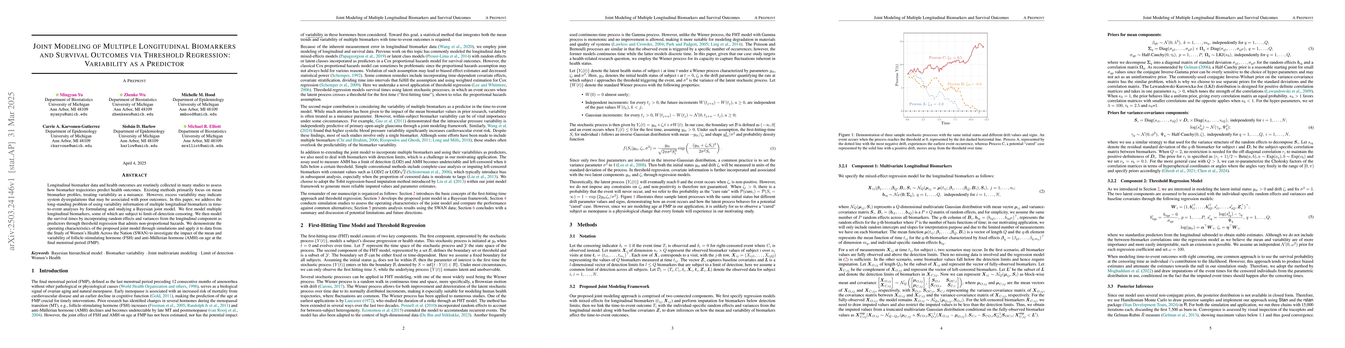 Thumbnail for Joint Modeling of Multiple Longitudinal Biomarkers and Survival Outcomes
  via Threshold Regression: Variability as a Predictor