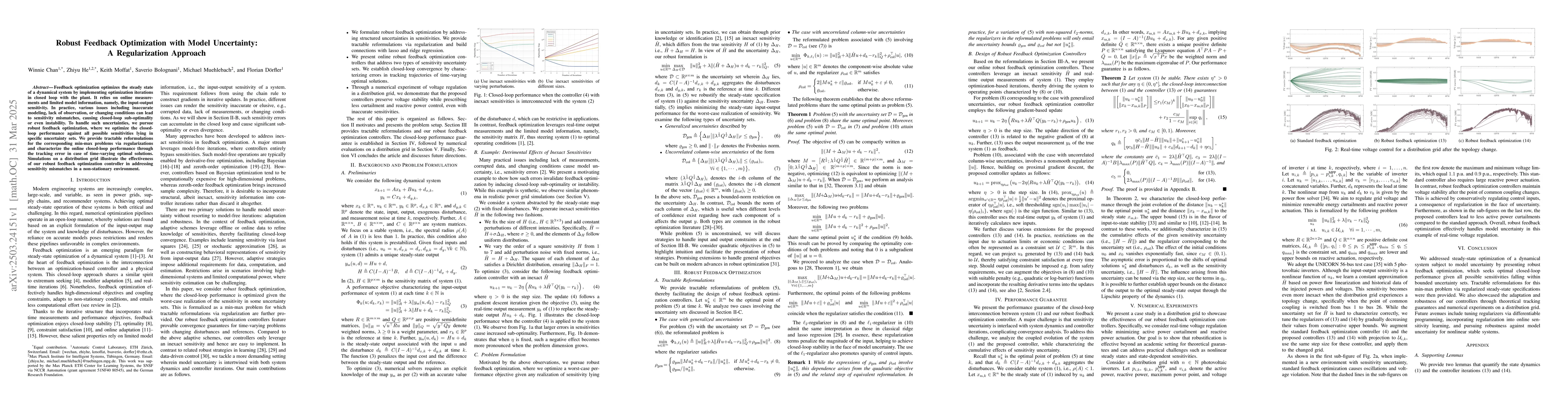 Thumbnail for Robust Feedback Optimization with Model Uncertainty: A Regularization
  Approach