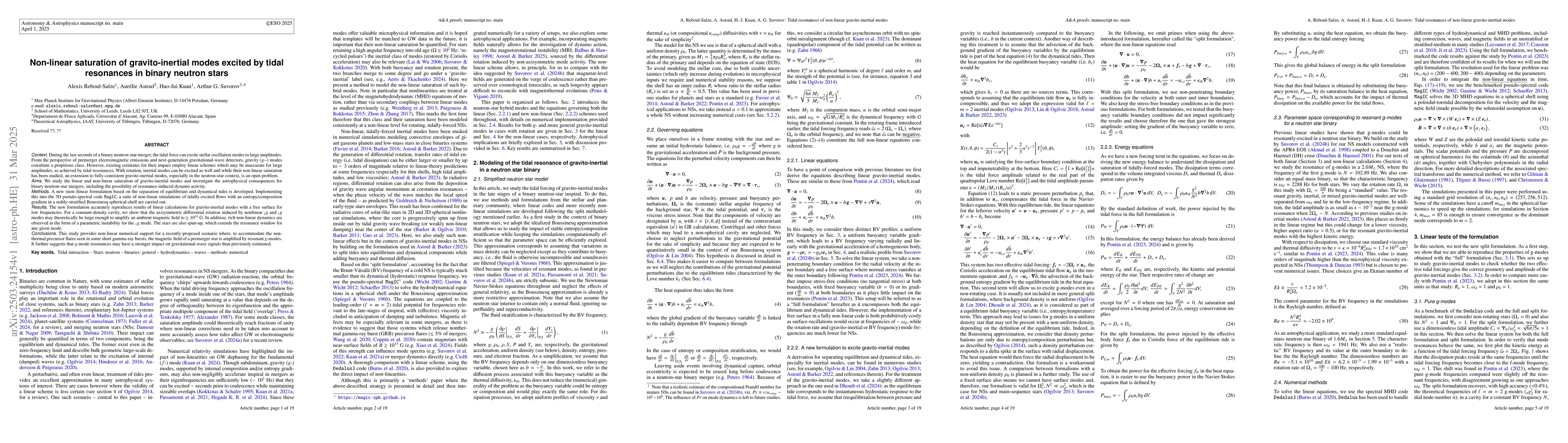 Thumbnail for Non-linear saturation of gravito-inertial modes excited by tidal
  resonances in binary neutron stars