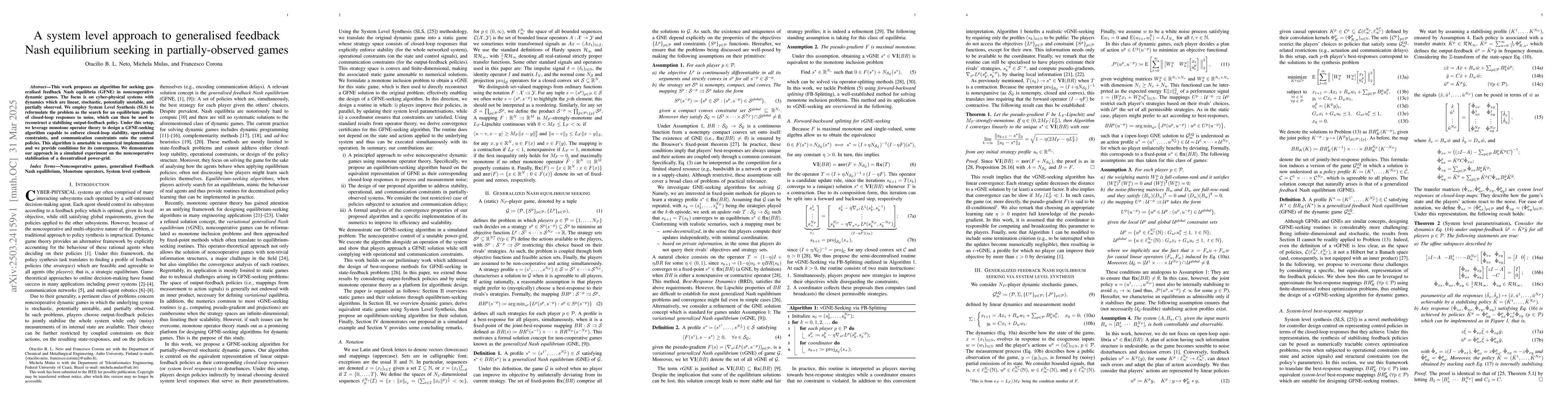 Thumbnail for A system level approach to generalised feedback Nash equilibrium seeking
  in partially-observed games