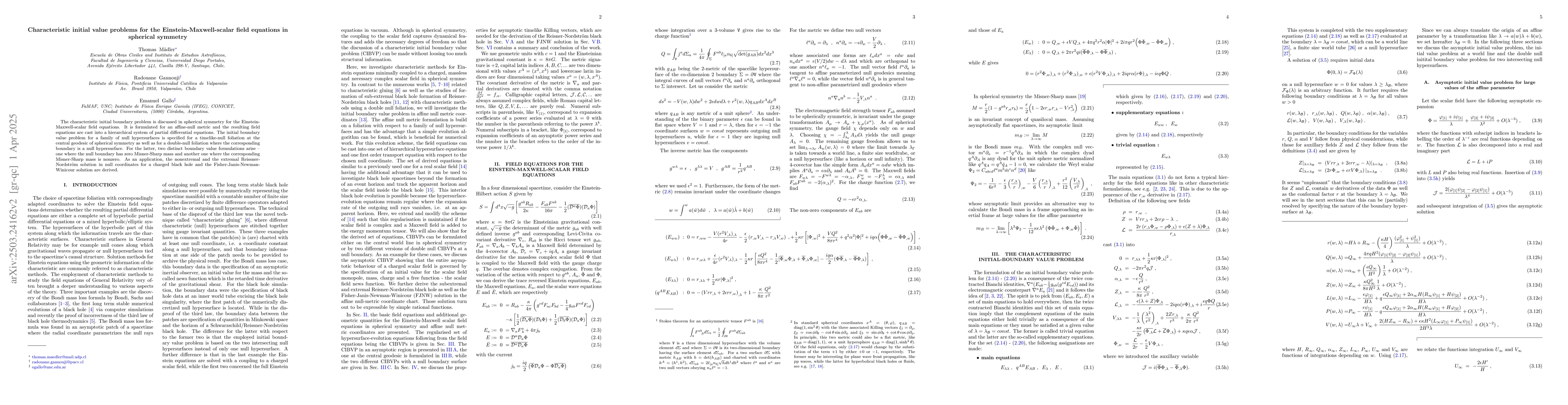 Thumbnail for Characteristic initial value problems for the Einstein-Maxwell-scalar
  field equations in spherical symmetry